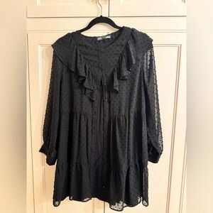 Zara Black Textured Button-Up Dress